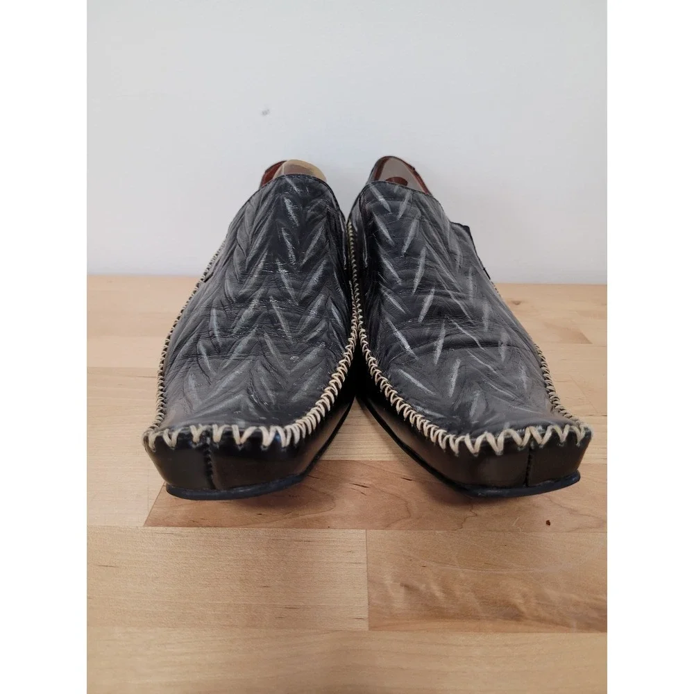 Robert Wayne Jordan Loafers Mens Size 12 Black Silver Chevron Whipstitch Shoes
